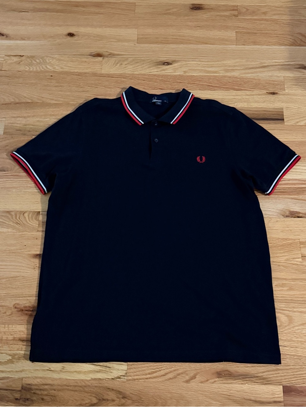 Fred Perry Navy Polo Shirt with Red Trim - Size XL